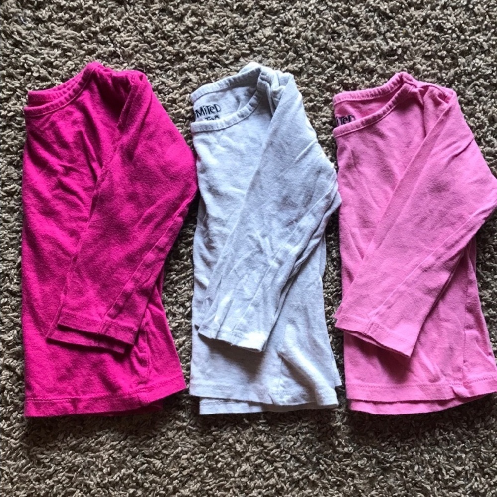 Limited Too Three Matching Long Sleeve Tops Light Pink Gray Dark Pink